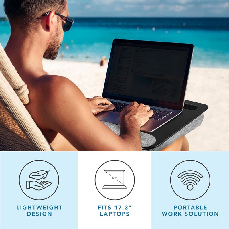 LapGear Portable Laptop Lap Desk with Pillow Cushion, Anti-Slip Strip, Tablet or Phone Storage Slot, Pen and Pencil Pocket, and Wrist Rest - Black - Fits up to 15.6 Inch Laptops - Style No. 91348 - Image 2